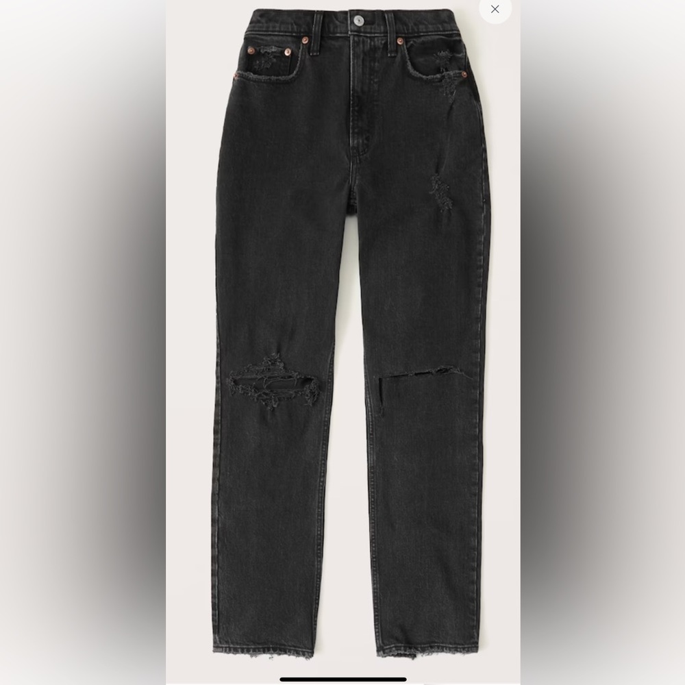 Abercrombie & Fitch Curve Love Ultra High Rise 90s Straight Jean - Black Destroy